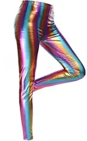 [ANZEE DISCOVER THE NEW YOU] ANZEE Girls Metallic Shiny Disco Leggings Stretchy Wet Look Party & Sports Pants for Women and Kids Comfortable & Trendywear