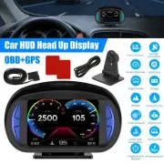 OBD2+GPS HUD Car Gauge Head Up Digital Display Speedometer Turbo RPM Alarm Temp
