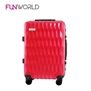 【FUNWORLD】【全新福利品】20吋鑽石紋經典鋁框輕量行李箱/旅行箱(瑰麗紅)