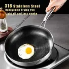 28cm Frying Pan Wok 316 Stainless Steel Honeycomb Steak Skillet Gas Stove Pot