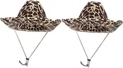 [Ipetboom] 2pcs Stylish Leopard Print Cowboy Hats Comfortable Decorative Hats for Parties Performances Cosplay Breathable Cloth Fit Unique Animal Print Design