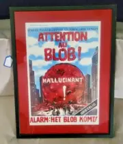 LARRY HAGMANS PERSONAL BLOB FRAMED POSTER FROM HIS HOME- "ATTENTION AU BLOB ! "