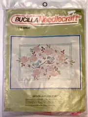 VTG Bucilla Needlecraft Picture Kit LOVE BIRDS #2556 Crewel Embroidery Sealed!