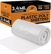 Clear Poly Sheeting - 20x100 Feet – Heavy Duty, 3.4 Mil Thick Plastic Tarp