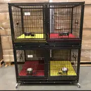✅2-TIER HD Dog Kennel Crate 4-Door, Divider, Plastic Flr,Bowl, Tray & Casters