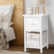 2 X Artiss Bedside Table 1 Drawer with Basket Rustic White