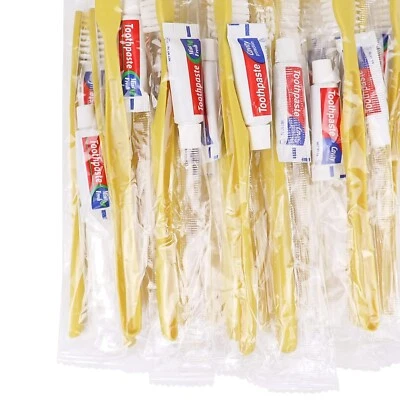 Individually Wrapped Yellow Disposable Toothbrushes - Travel-Friendly 200 Pack