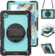 for Samsung Galaxy Tab A8 10.5 (2021) SM-X200 X205 Case 10.5" Tablet Case 3 in 1Double Silicone with Screen Protector Frame [Hand Strap&Shoulder Strapp] - C