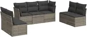 vidaXL Garden Sofa Set - 7-Piece Grey Poly Rattan with Cushions/Modular Seating for Patio or Terrace/Weather-Resistant Storage Solution