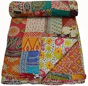 Estationeryhouse Indian Vintage patchwork Kantha Quilt Handmade Throw Reversible Blanket Bedspread Cotton Fabric BOHEMIAN quilt (85x55 inch)