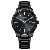 在飛比找momo購物網優惠-【CITIZEN 星辰】PAIR 對錶光動能鋼帶錶-黑色39