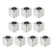 10Pcs Stainless Steels Letter Beads Alphabet Letter H Cube Silver Dice Beads