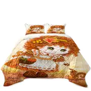 Kids Drawings Autumn Orange Girl and Squirrel Coverlet