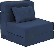 MHLATYOWQ Folding Sofa Bed - 4 in 1 Single Recliner with Pillow, Convertible Chair Floor Sofa - Modern Corduroy Fabric Removable Cover, Folding Mattress for Dorms and Apartments, Navy Blue
