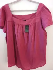 Torrid Sz 2 18-20 Square Neck Blouse Shirt Flutter Sleeve Mauvewood Jacquard