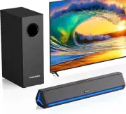 Sound Bar for Smart TV with Subwoofer, 2.1ch TV Speakers Small Soundbar Deep Bas