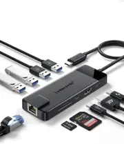 USB C Hub - USB C Dock 10 in 1, USB C Hub Multiport Adapter with 1Gbps