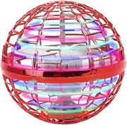 Remote Controlled Flying Orb Ball Toy - Route Pro Creative Decompression Ball With Lighting Effects, Mini Drone Spinning Toy Safe for Kids Adults Indoor Outdoor (Red)