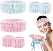 BEZANU Face Wash Headband, 6 PCS SPA Headband and Wristbands for Makeup, Shower, Exercise (Pink & Blue）