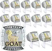 QUELAY 12 Set Goat Fantasy Football Ring Football Championship Trophy Ring Greatest of All Time Gift Silver and Gold Plated Award Gift for Tournament League Champion Winner with Display Stand