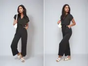 iKrush V Neck Jumpsuit With Side Pockets Belted Midi Length V Neck Short