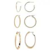 Bp. Set Of 3 Hoop Earrings Women's Gold NEW Nordstrom Womens