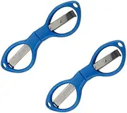 2 Pcs Small Folding Scissor, Stainless Steel Glasses-Shaped Foldable Safety Scissors with Keyring Hole for Households School Office, Blue