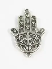 15PCS Tibetan silver Spiral heart hamsa hand connector FC15440
