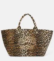 [Ganni] Ganni Leopard-print canvas tote bag One Size brown