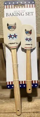 Patriotic Cats Silicone Spatulas Set of 2, Wooden Handles, A Meow Rica Spatulas
