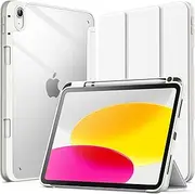 JETech Case for iPad (A16) 11th/10th Generation (2025/2022) with Pencil Holder, Clear Transparent Back Shell Slim Stand Shockproof Tablet Cover, Auto Wake/Sleep (White)