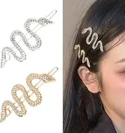 Snake Hair Clip Metal Hair Barrettes for Women Gold Silver Snake Hair Pin Rhinestone Hair Clips Hairpin Decorative Bobby Pins for Women Snake Shaped Hair Clip Halloween Hair Accessories