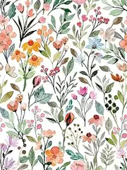 Qoubao Self Adhesive Colorful Floral Shelf Liner Contact Paper Decorative Watercolor Small Flower Drawer Liner Peel and Stick Floral Wallpaper for Walls Cabinets Table Decal 17.7X117 Inches (QB0018)
