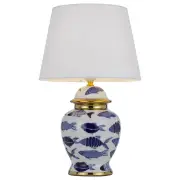 Hendo Table Lamp, Gloss White with Blue