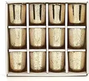 Hosley® Set of 12 Mercury Glass Speckled Gold Finish Votive/Tea Light Holder, Ideal for Weddings Spa Aromatherapy Tealights Candle Gardens (3" High Each)