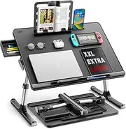 Laptop Bed Tray Desk, SAIJI X-Large Adjustable Laptop Table, Foldable Laptop Desk with Storage Drawer and Bookstand for Eating, Working, Writing, Gaming, Drawing (Black)