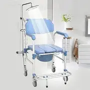 4 in 1 Bathroom Shower Chair Commode Wheelchair Non-Slip Safety Portable Toilet Chair with Removable Pot Folding Pedal Mobile Bedside Commodes for Elder Disabled People
