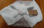 NWT K Luxe Baby White Plush Bunny Floral Soft Security Blanket Lovey with Rattle