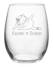 Susquehanna Glass Set of 4 Classy Cat Stemless Wine Tumblers