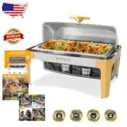 Premium Gold Accented Stainless Steel Chafer - Buffet Set for Weddings & Parties