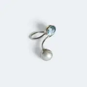 Blue Topaz & Pearl Sterling Silver Adjustable Wrap Ring One Size