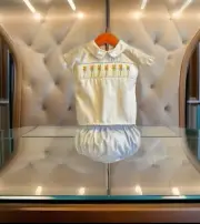 Boys NWT Lulu Bebe Smocked Set Dress Shirt & Bloomers Easter Bunny 3 Months