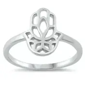 Hamsa Ring Genuine Sterling Silver 925 Rhodium Plated Face Height 13 mm Size 5