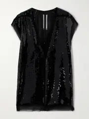 [Rick Owens] Rick Owens - Dylan Frayed Sequined Silk-chiffon Top - Black - IT38 IT 38 Black