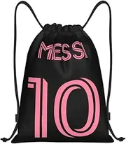 EZB Football Legend Messi Drawstring Bag | 36x30cm Midi Sized Backpack | Multi-Use: Sports Kits, PE Kits, Gym, Lunch, Holiday, Beach, Soccer Pump Bag | Inter Miami Messi 10 Pink Bag, Pink, 36x30cm