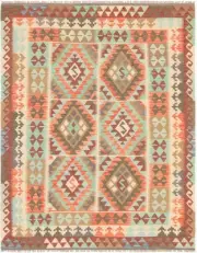 Vintage Hand Woven Kilim Rug 5'3" x 6'8" Traditional Wool Carpet