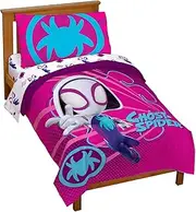 Marvel Spidey & His Amazing Friends Ghost Spider Gwen 4 Piece Toddler Bed Set - Bedding Includes Comforter & Sheet Set - Super Soft Fade Resistant Microfiber, Pink - Spidey & Friends