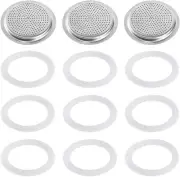 Espresso Moka Replacement Kit: 9 Silicone Gaskets & 3 Stainless Steel Filters