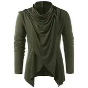 men's retro knight solid heap collar long sleeve t-shirt casual loose asymmetrical punk pullover blouse tops army green