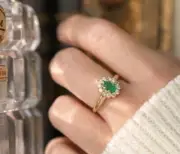 2.12 Ct Oval Cut Natural Emerald Proposal Diamond Ring 14K solid Yellow gold